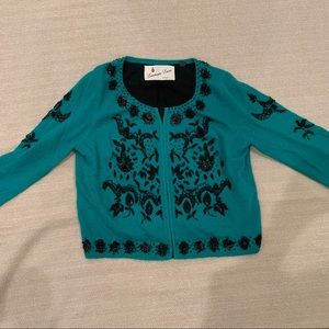 Bright Green with Black Sequin Cardigan - Size M